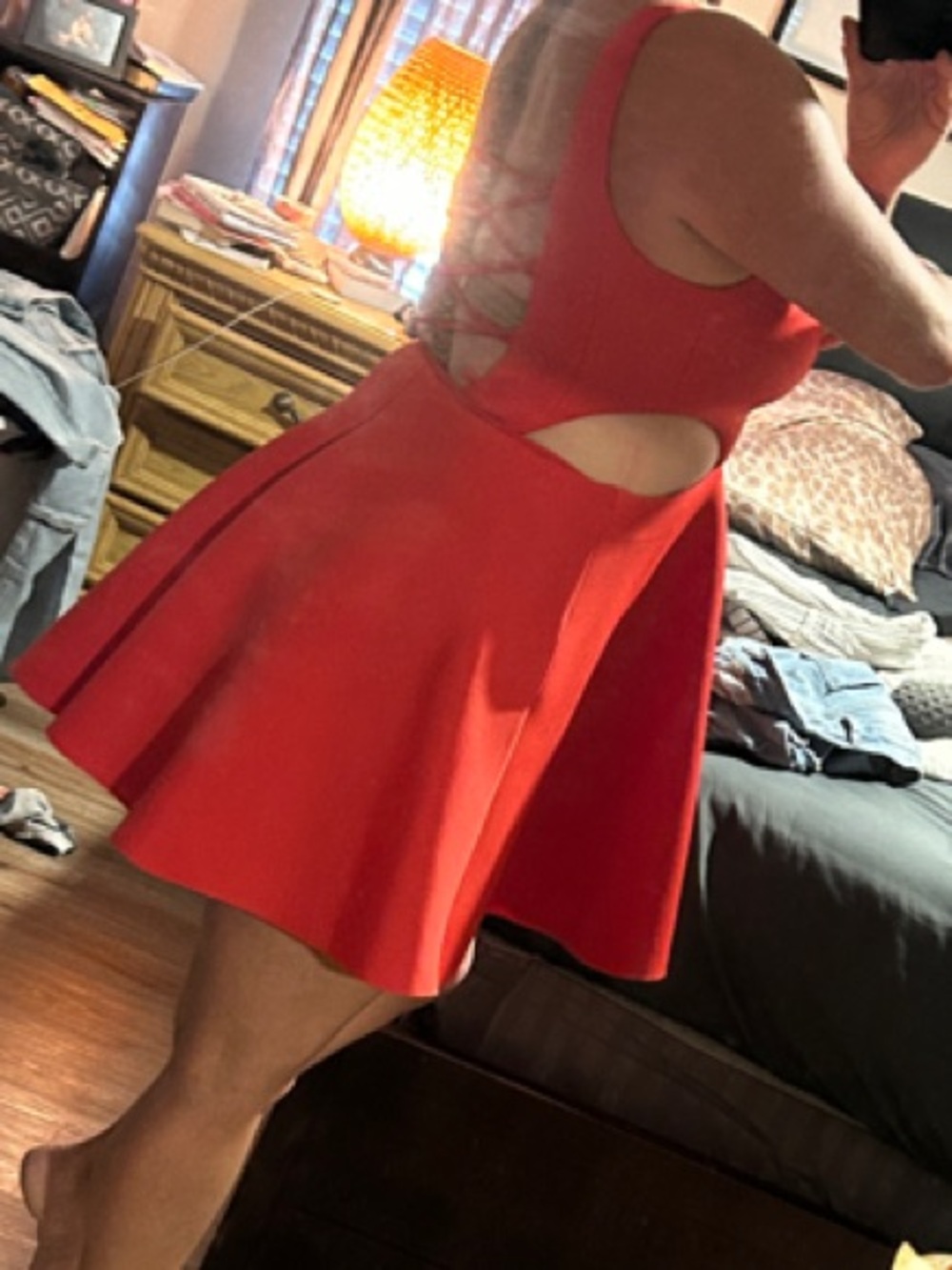 Sleeveless Red Cutout Mini Dress with Flared Skirt
